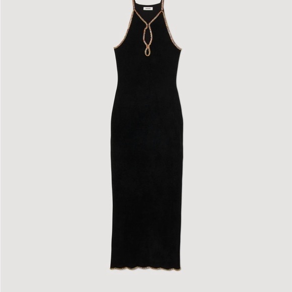 Sandro Embellished Colorful Beaded Halter Dress - Picture 6 of 7